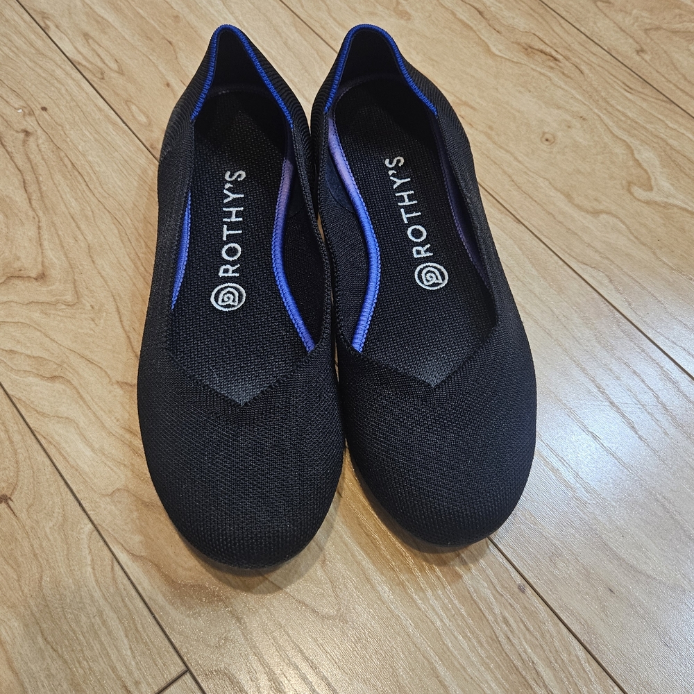 Rothy's Women's Black Knit Ballet Flats with Blue Trim